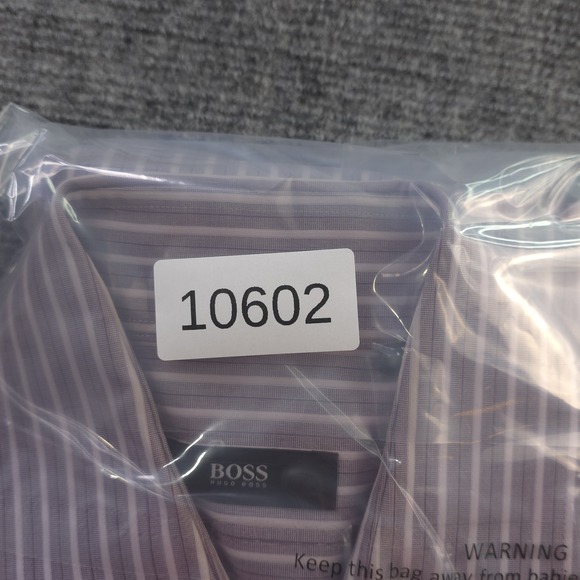 Hugo Boss Dress Shirt 16 34/35 Purple Striped Point Collar Cotton - Picture 9 of 9